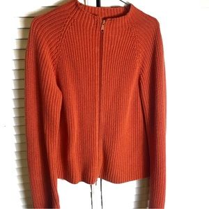 NY and Co Orange Zip Up Ribbed Sweater Jacket L